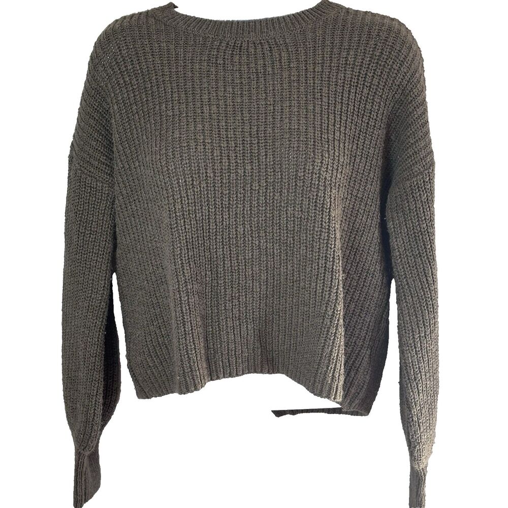 Pink Rose Women's Olive Green Chunky Knit Cropped Sweater Cable Twisted Back S